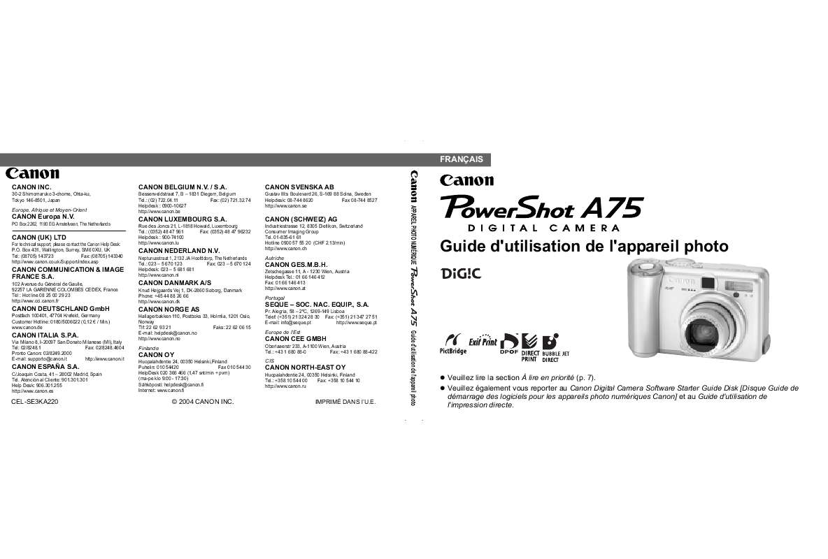 Notice CANON POWERSHOT A75 appareil photo Trouver une solution à un